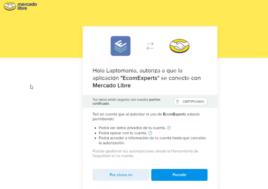 habilitar permisos mercadolibre